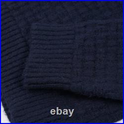 Borrelli Napoli Navy Blue Patterned Soft Plush Stretchy Knit Sweater M NWT