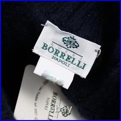 Borrelli Napoli Navy Blue Patterned Soft Plush Stretchy Knit Sweater M NWT