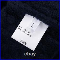 Borrelli Napoli Navy Blue Patterned Soft Plush Stretchy Knit Sweater M NWT