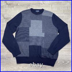 Brooks Brothers Sweater Mens Medium Blue Gray Colorblock Crewneck Knit Pullover
