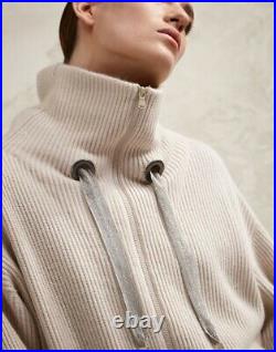 Brunello Cucinelli 100% Cashmere Cardigan Sweater Top with Monili Beige size M