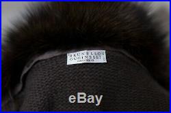 Brunello Cucinelli 100% Cashmere Fox Fur Poncho Sweater Brown Size M fits S M