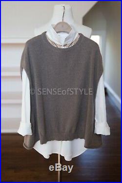 Brunello Cucinelli 100% cashmere cape vest sweater top monili trim size M