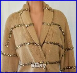 Brunello Cucinelli Cotton Sequin Strip Side Packet Long Sleeves Sweater Size M