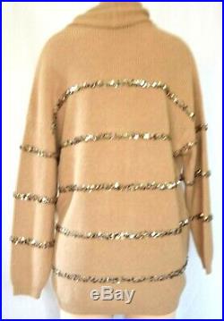 Brunello Cucinelli Cotton Sequin Strip Side Packet Long Sleeves Sweater Size M