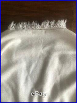 Brunello Cucinelli Cream Cashmere V-Neck Sweater With Fringe & Chain Detail, M