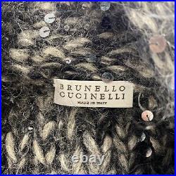 Brunello Cucinelli Made in Italy Grey Turtle Neck Sequins Women's Jumper, M