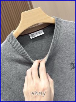 Brunello Cucinelli Men's Cotton Regular Round Neck Casual Knit Sweater Pullover