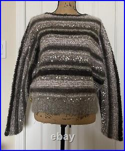 Brunello Cucinelli Sequin Embellished Mohair-blend striped sweater, size M