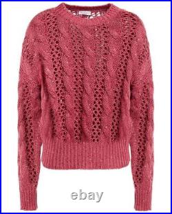 Brunello Cucinelli Sweater Top Knit Pullover Pink Open Wave Size M