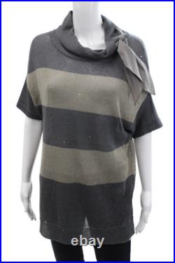 Brunello Cucinelli Womens Striped Turtleneck Sweater Grey Beige Size Medium