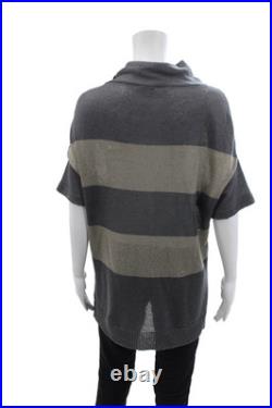 Brunello Cucinelli Womens Striped Turtleneck Sweater Grey Beige Size Medium