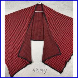 Bullocks Sweater Womens Medium Oversized Red Shawl Houndstooth Wool Blend Wrap