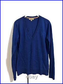 Burberry 100% Wool V Neck Sweater Bright Blue Sz M