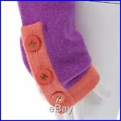 CHANEL 95P 100% cashmere purple pink 4-pocket CC button cardigan sweater FR38
