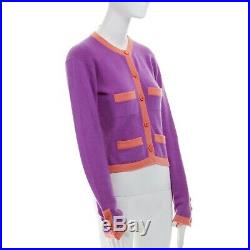 CHANEL 95P 100% cashmere purple pink 4-pocket CC button cardigan sweater FR38