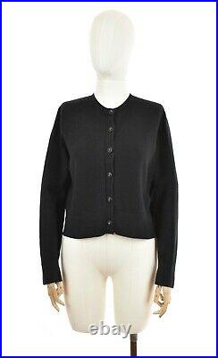 CHANEL UNIFORM Women's Black Cardigan Top Wool Cotton Lions Buttons 20P Size M