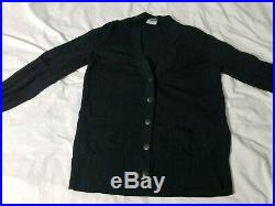 CHANEL Uniform Long Cardigan Sweater Dark Black Chanel Logo Buttons Wool