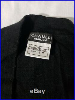 CHANEL Uniform Long Cardigan Sweater Dark Black Chanel Logo Buttons Wool