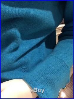 CHANEL Vintage Blue Cashmere Cardigan Sweater Top 38/40