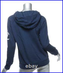 CHANEL Womens Navy Dark Blue Cotton White LOGO Hooded Sweatshirt Sweater M