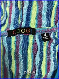 COOGI Womens Size Medium Blue Green Multicolor Sweater Short Dress with Hoodie