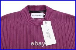 Calvin Klein Mens Knit Sweater S Light Purple Stand Collar Cotton Stretch