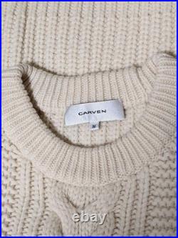 Carven Cable Knit Sweater Crew Neck Low Gauge Long Sleeve M Ivory Used
