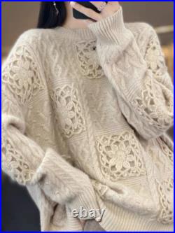 Cashmere Hollow Out Loose Fit Women's Sweater Faux Wool Pullover Oversized Top