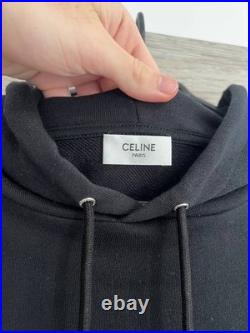 Celine Triomphe Logo Embroidered Men Women Black Hoodie Sweater Cotton Size M