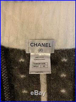 Chanel Zip Knit Mohair Angora Cashmere Cardigan Sweater Brown White 42 Medium