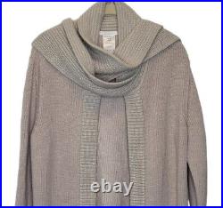 Chloe Thick Chunky Wool Angora Cardigan Sweater M Sand Beige Attached Scarf