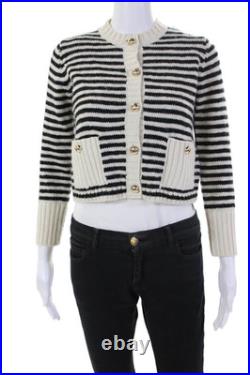 Christian Dior Womens Cotton Blend Striped Print Buttoned Cardigan Beige Size 4 Christian Dior Womens Cotton Blend Striped Print Buttoned Cardigan Beige Size 4