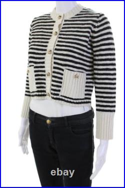 Christian Dior Womens Cotton Blend Striped Print Buttoned Cardigan Beige Size 4 Christian Dior Womens Cotton Blend Striped Print Buttoned Cardigan Beige Size 4