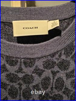 Coach Signature Crewneck Sweater CL703 Dark Blue Wool Medium Jacquard Logo