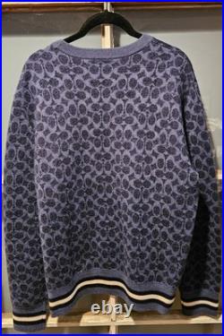 Coach Signature Crewneck Sweater CL703 Dark Blue Wool Medium Jacquard Logo