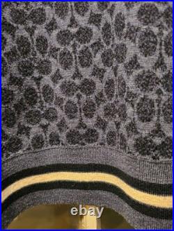 Coach Signature Crewneck Sweater CL703 Dark Blue Wool Medium Jacquard Logo