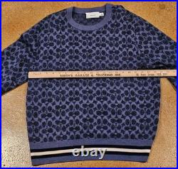 Coach Signature Crewneck Sweater CL703 Dark Blue Wool Medium Jacquard Logo