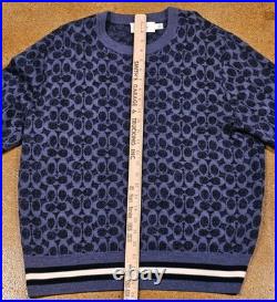 Coach Signature Crewneck Sweater CL703 Dark Blue Wool Medium Jacquard Logo