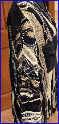 Coogi Sweater Men Medium Cardigan Jacket Lined Suede Pockets Vintage Rare 3D