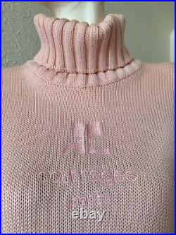 Courreges Vintage Knit Wool Pink Oversized Sweater Dress With Logo