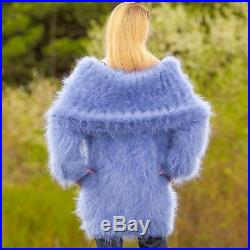 Cowlneck mohair sweater dress blue hand knitted warm thick tunic SuperTanya