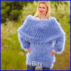 Cowlneck mohair sweater dress blue hand knitted warm thick tunic SuperTanya