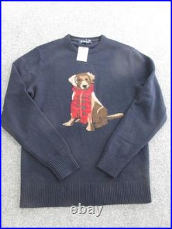 Cremieux Sweater Mens Medium Blue Merino Wool Dog Graphic Crewneck Knit Pullover