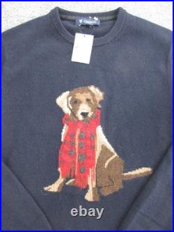 Cremieux Sweater Mens Medium Blue Merino Wool Dog Graphic Crewneck Knit Pullover
