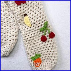 Crochet Knit Sweater Medium Ivory Fruitcore Grannycore Open Pullover Cottagecore