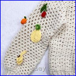 Crochet Knit Sweater Medium Ivory Fruitcore Grannycore Open Pullover Cottagecore