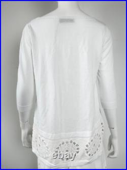D Exteror Crochet Trim White Cotton Sweater Top Size Medium
