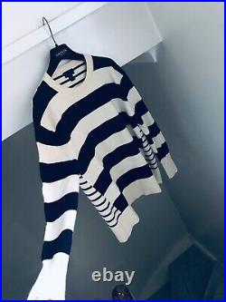 DIVINE J CREW COLLECTION Italian Cashmere M Navy Blue Cream Stripe Jumper 450