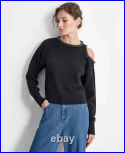 DKNY Women's Top Sweater Sz M Embellished Cold-Shoulder